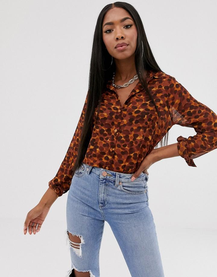 Asos Design Long Sleeve Shirt In Animal Print-multi