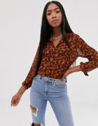 Asos Design Long Sleeve Shirt In Animal Print-multi