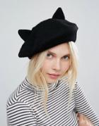 Monki Cat Ear Beret Hat - Black