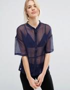Neon Rose Madarin Shirt - Navy