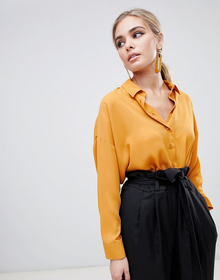Asos Design Soft Cropped Shirt - Yellow
