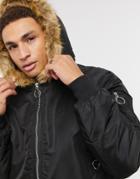 The Couture Club Dakota Faux Fur Lined Bomber Jacket In Black