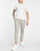 Only & Sons Smart Check Pants In Beige-neutral