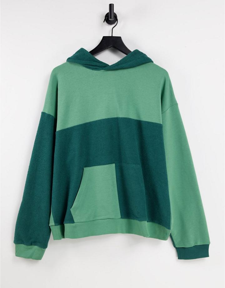 Topshop Patched Hoodie In Green