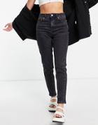 Topshop Premium Mom Cotton Blend Jeans In Washed Black