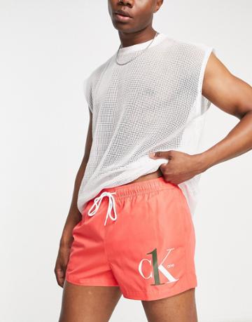Calvin Klein Ck One Polyester Swim Shorts In Red - Red