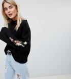 Rokoko Festival Oversized Sweater With Embellished Sleeve - Black