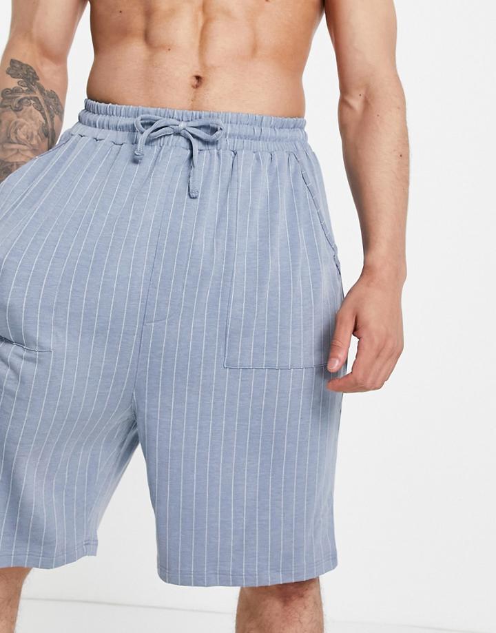 Asos Design Lounge Shorts In Striped Blue And White-blues