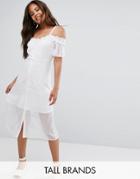 New Look Tall Dobby Lace Trim Ruffle Dress - White