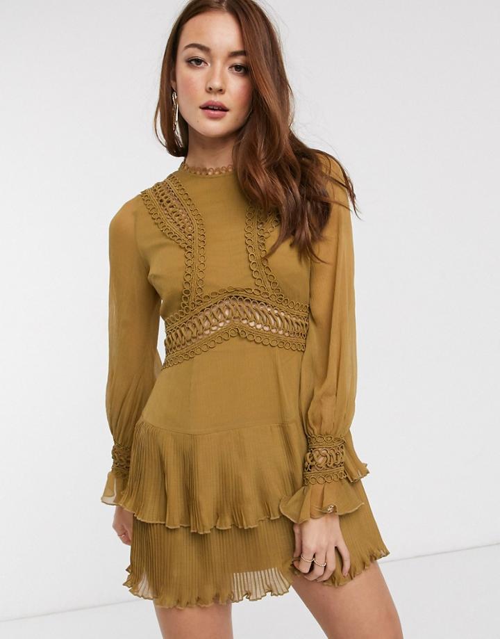 Asos Design Mini Dress With Lace Detail-green