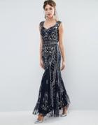 Frock And Frill Plunge Back Embellished Maxi Dress - Navy