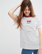 Asos T-shirt With Googley Eye Badge In Boxy Fit - Multi