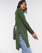 Unique21 Roll Neck Mini Sweater Dress In Khaki-green