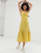 Wild Honey Tiered Maxi Dress In Dobby Spot-yellow