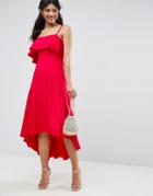 Asos Crop Ruffle Soft Midi Prom Dress - Red