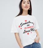 Asos Design Petite Relaxed T-shirt With Someone Loves Me Print - Cream