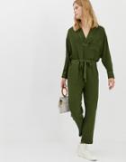Asos White Casual Wash V-neck Jumpsuit - Green