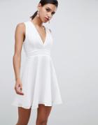 Tfnc Open Back V Plunge Skater Dress-white