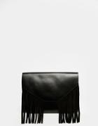 Asos Fringed Leather Clutch Bag - Black