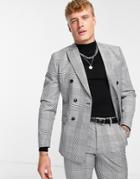 Jack & Jones Premium Relaxed Fit Double Breasted Suit Jacket In Heritage Plaid-black