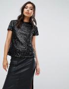 Club L Allover Sequin Top - Black