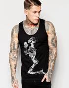 Religion Tank With Skull Embroidery - Black