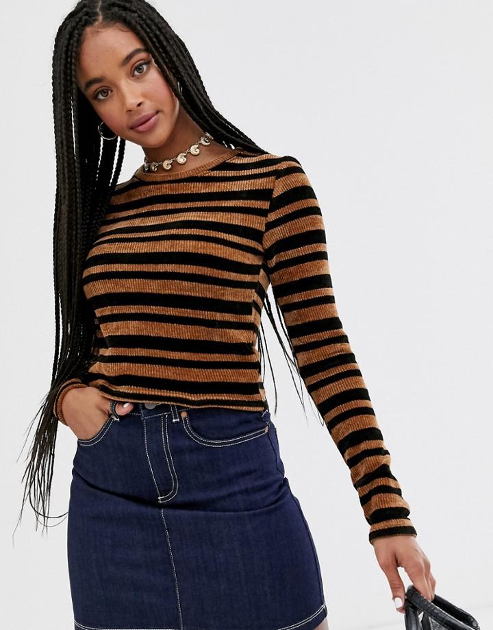 Wild Honey Long Sleeve Top In Vintage Velvet Stripe-brown