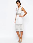 Asos Mix Lace Paneled Midi Pencil Dress - White