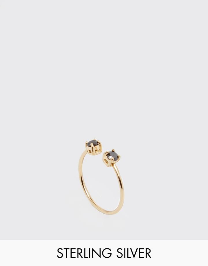 Asos Gold Plated Sterling Silver Mini Stone Open Ring - Gold