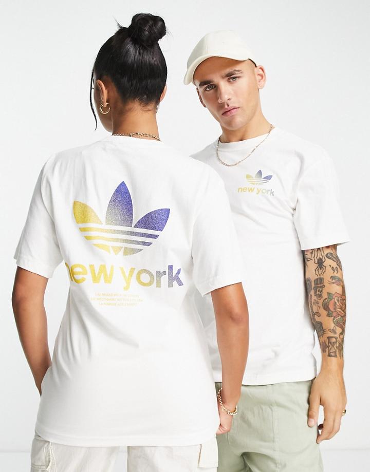 Adidas Originals City Trefoil New York T-shirt In White With Back Print