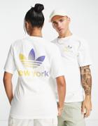 Adidas Originals City Trefoil New York T-shirt In White With Back Print