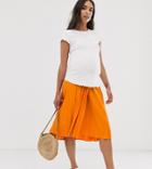 Asos Design Maternity Under The Bump Pleated Midi Skirt - Orange