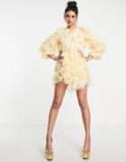 Sister Jane Long Sleeve Mini Dress With Tie Back In Yellow Ruffle