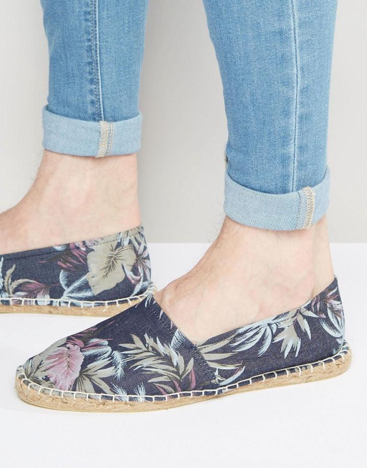 Asos Espadrilles In Denim Floral Print - Blue