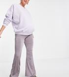 Asos Design Maternity Exclusive Over The Bump Slinky Flare Pant In Dusty Mauve-purple