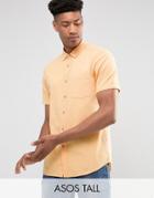 Asos Tall Regular Fit Textured Shirt In Orange - Orange