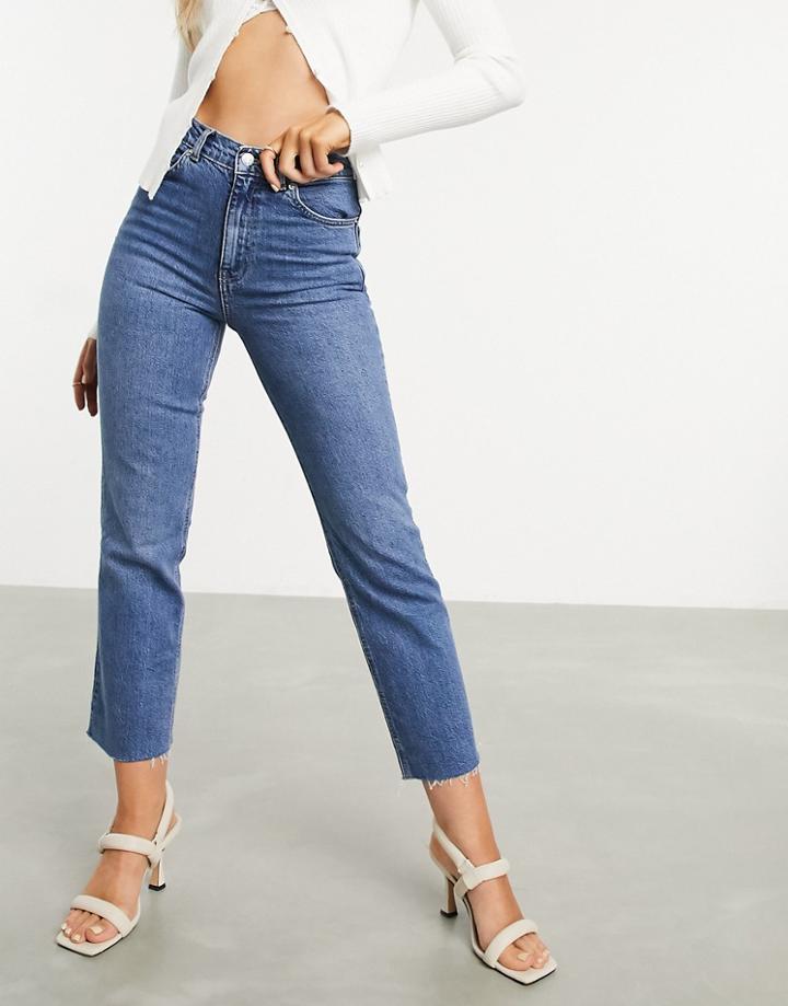 Asos Design High Rise Stretch 'effortless' Crop Kick Flare Jeans In Midwash-blue