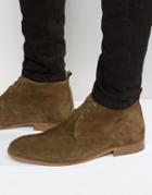 Asos Lace Up Boots In Khaki Suede With Natural Sole - Green