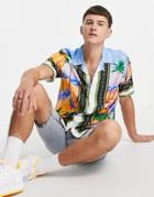 Topman Short Sleeve Shirt With Palms Placement Print In Multi
