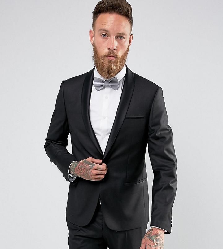 Noak Skinny Tuxedo Jacket With Satin Shawl Lapel - Black