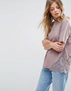 Asos T-shirt With Cutwork Lace - Pink