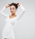 Boohoo Basic Knitted Wrap Mini Dress In White - Cream