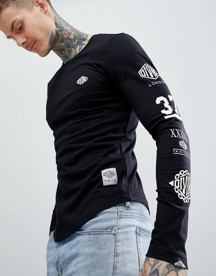 Divine Judgement Log Sleeve Top With Sleeve Print - Black
