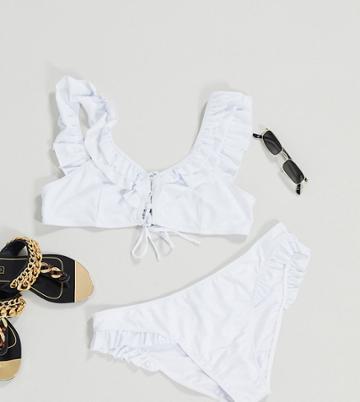 Unique 21 Hero Plus Frill Bikini Top-white