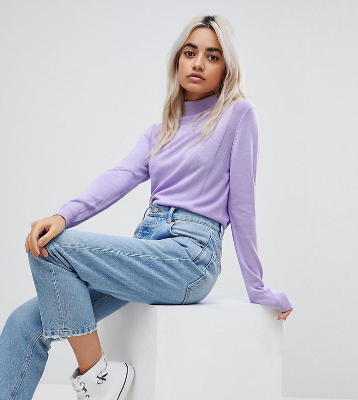 Asos Petite Sweater With Roll Neck And Rib Detail - Purple