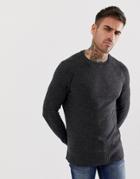 Bershka Knitted Sweater In Dark Gray - Gray