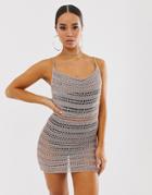 Asos Design Metallic Crochet Cowl Neck Mini Dress - Gold