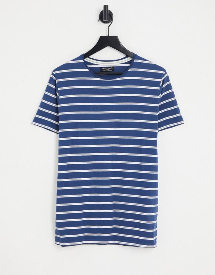 Brave Soul Striped T-shirt In Navy & White