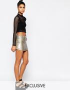 Story Of Lola Mini Skirt With Curved Hem In Sequin - Pewter