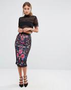 Oasis Embroidered Lace Pencil Skirt - Multi